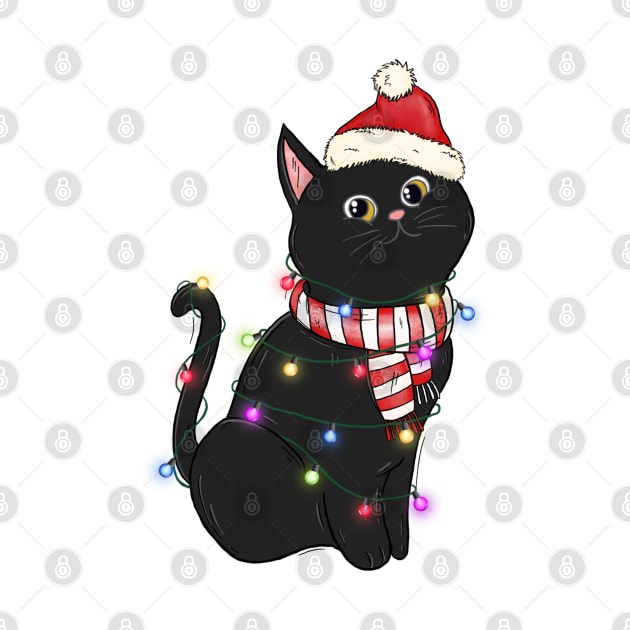 black cat santa hat christmas lights by Mitsue Kersting