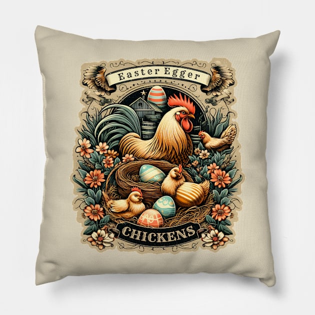 Easter Egger Chickens Pillow by WolfeTEES