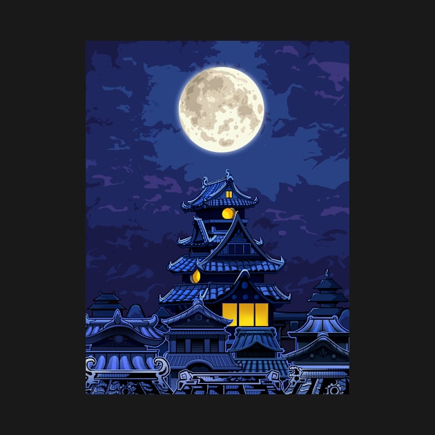 Dope night temple scene illustration by slluks_shop