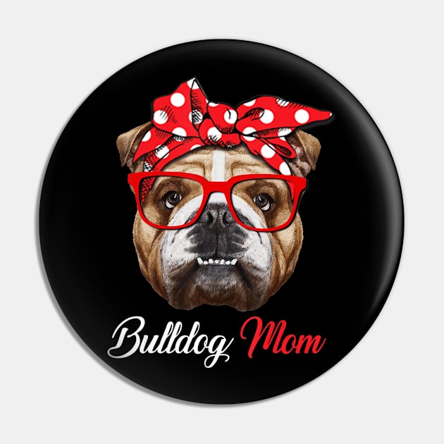 Bulldog With Red Headband Glasses Bulldog Mom Pin by timski