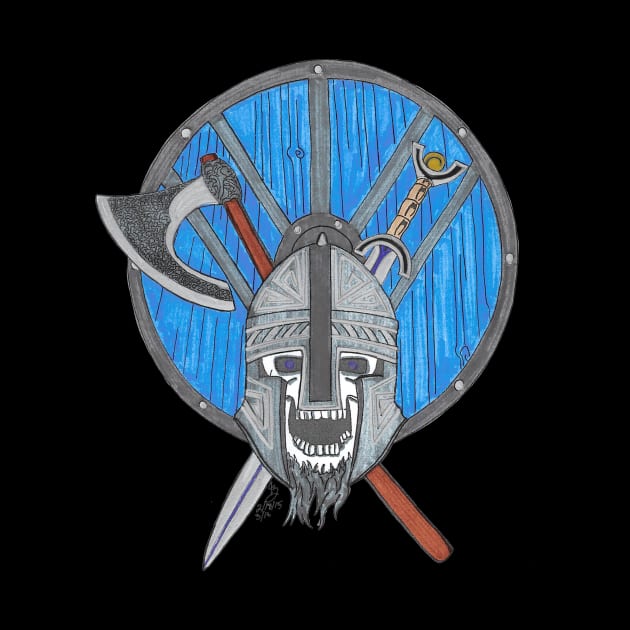 Vikings Skull - Shield and Weapons by Joseph Baker