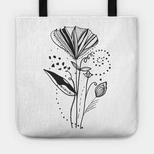 Summer time abstract black flowers Tote