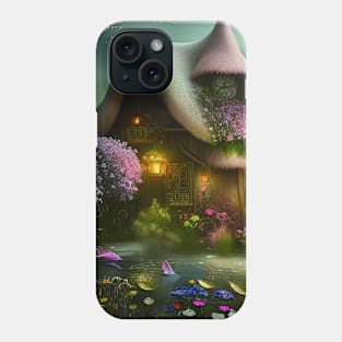 Sparkling Fantasy Cottage with Lights and Glitter Background in Forest, Scenery Nature Phone Case