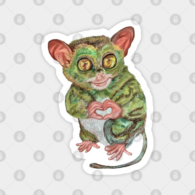 Philippine Tarsier Portrait (Soft Pastel Painting) Magnet by mariasibireva