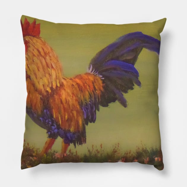 Cute Rooster Pillow by Allison Prior Art