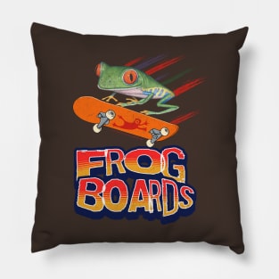 Cute and funny red eyed tree frog using a frog board to fly with leaping from skateboards tee Pillow