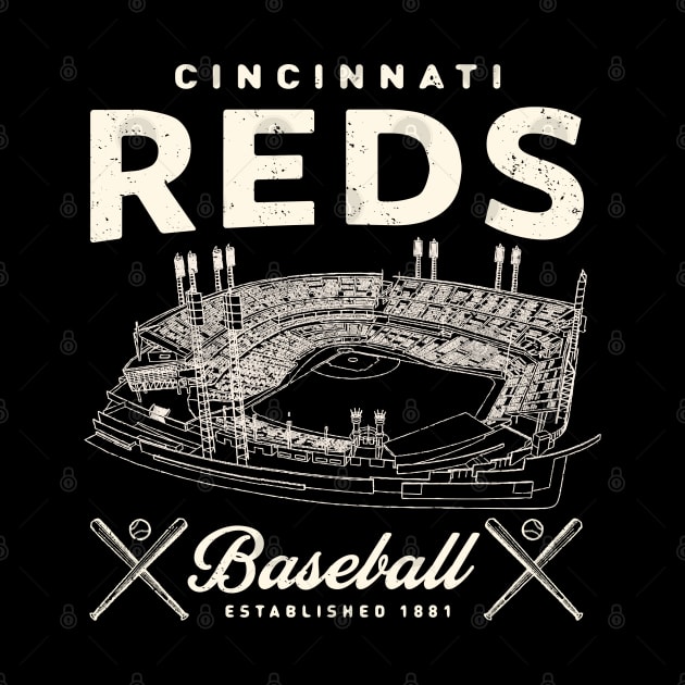 Cincinnati Reds Stadium by Buck Tee Originals by Buck Tee