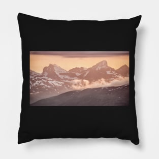 Fiery Sky, Snowy Mountains Pillow