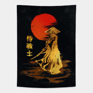 Samurai red moon black version Tapestry