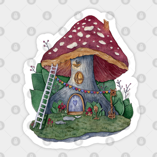 Mushroom House - Cottage - Sticker