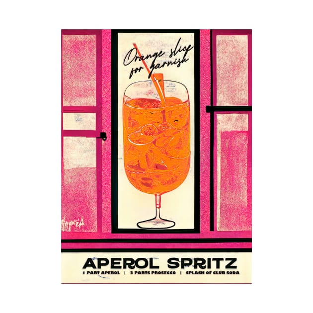 Retro Aperol Spritz Poster Pink City Homebar, Kitchen Bar Prints, Vintage Drinks, Recipe, Wall Art by BetterManufaktur