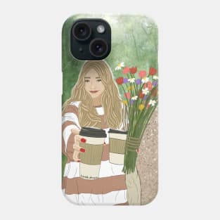 The girl with coffee and flowers Phone Case