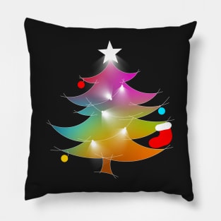 Colorful Rainbow Christmas Tree With Bright Christmas Lights Pillow