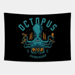 The Octopus Barbershop Illustration Tapestry