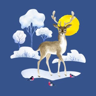 Watercolor Deer in Winter T-Shirt