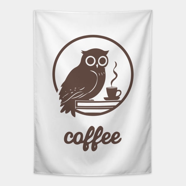 Owl Coffee and books Tapestry by CreativeSage