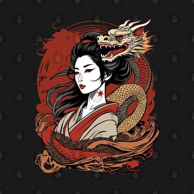 Asian Woman And Chinese Dragon by TMBTM