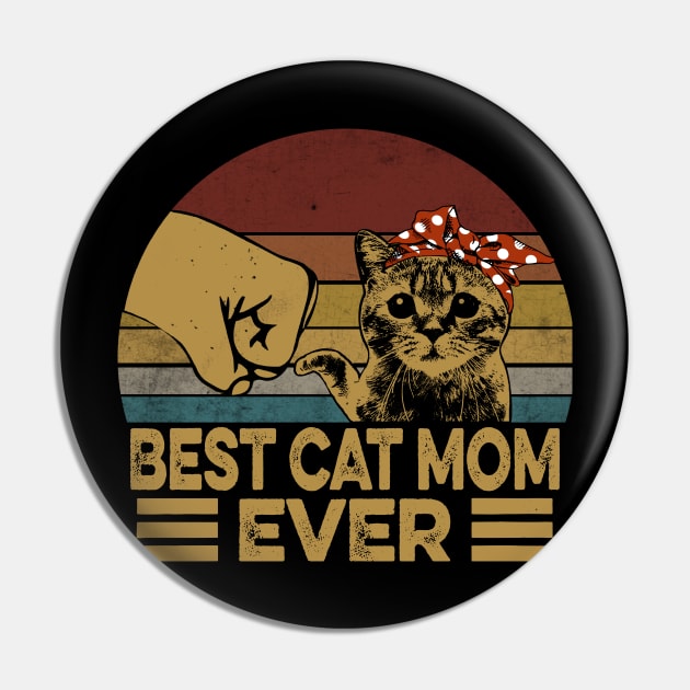 Vintage Best Cat Mom Ever Fist Bump - Funny Cat Lover Pin by HomerNewbergereq