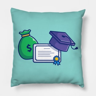 Scholarship, Money Bag, Graduation Cap And Certificate Cartoon Pillow