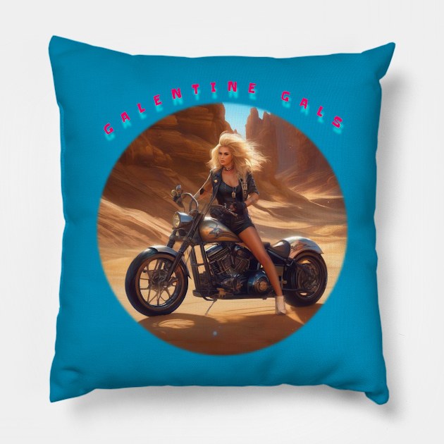 Galentines gal on a motorbike Pillow by sailorsam1805