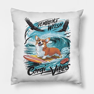 Pembroke Welsh Corgi Surfing The Wave Rider Pillow