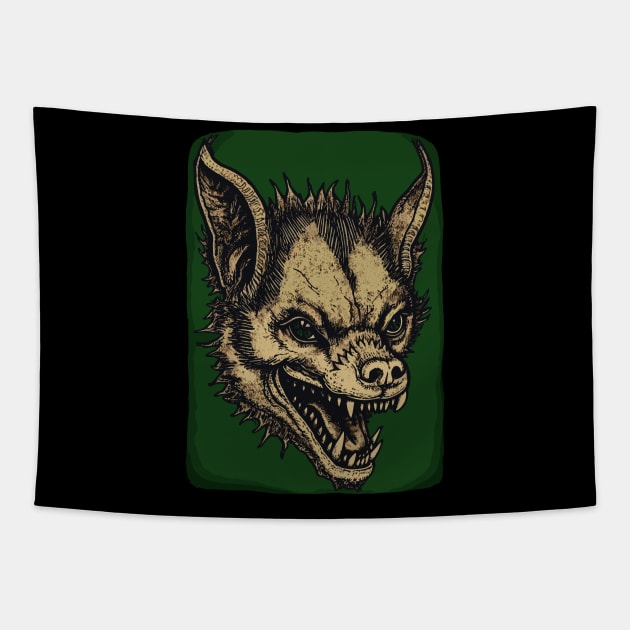 Vintage Horror Drawing of Evil Chupacabra - Macabre Cryptid Art Tapestry by Soulphur Media