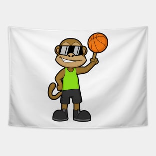 Monkey as Basketball player with Basketball ball Tapestry