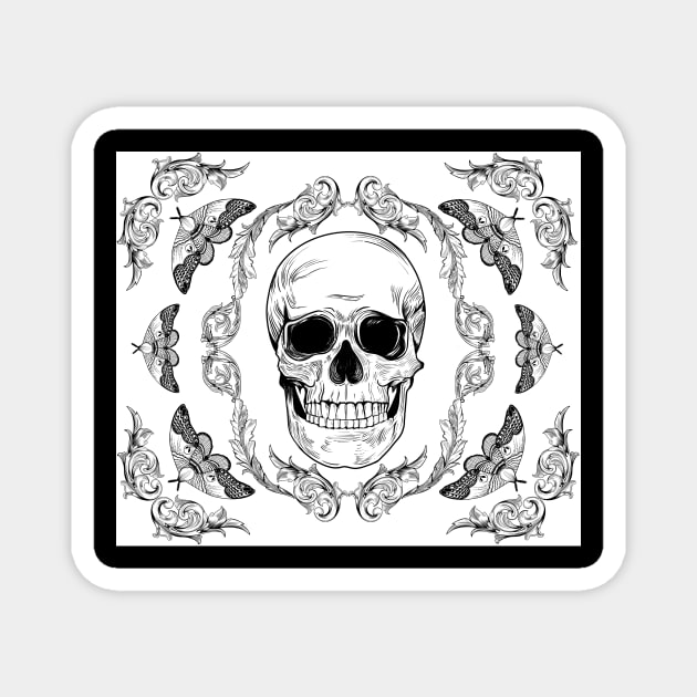 Filigree skull black and white Magnet by Danii_L