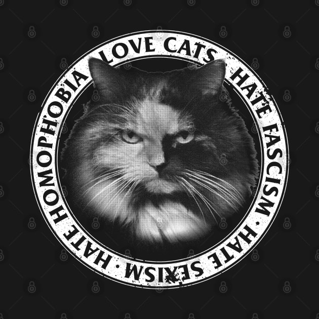 Love Cats Hate Fascism Homophobia Sexism Anti-Nazi Cat by alxmd