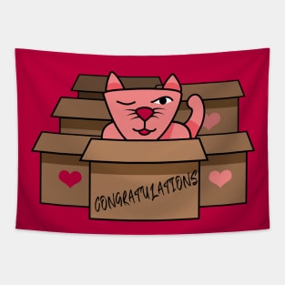Congratulation from a pink cat, with all its heart Tapestry