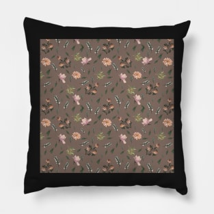 Botanical Lilies Colorful Flowers Pattern Seamless Leaves Brunette Caramel Wildflowers Pillow