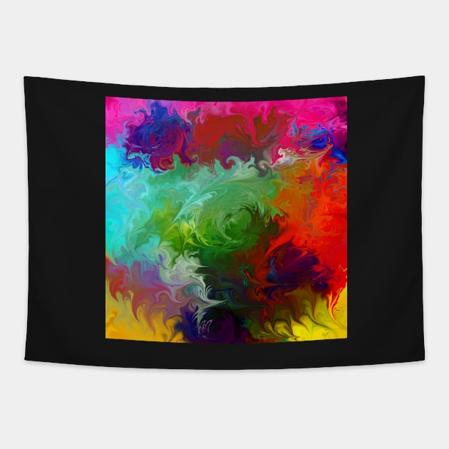 abstract art red orange pink green Tapestry by druidwolfart