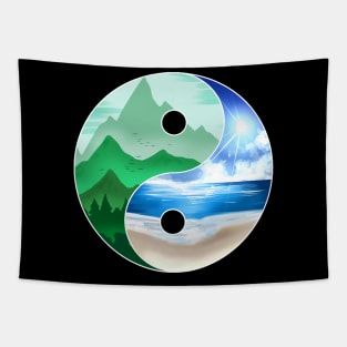 Logo Yin And Yang - Mountains And Ocean For Earth Day Tapestry