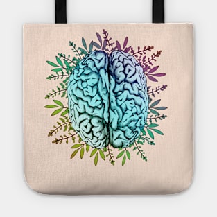 Brain, rainbow color,leaves,positivity, creativity, right hemisphere brain, health, Mental, mind Tote