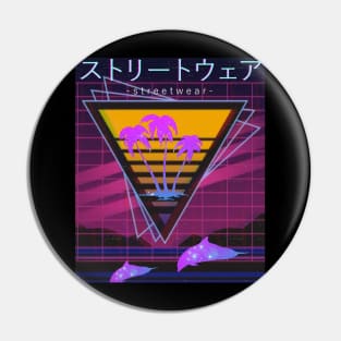 Vaporwave Paradise Palm Trees Space Dolphins Otaku Gift Pin