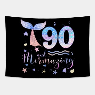 90th Birthday Mermaid Mermazing 90 Years Old Bday Tapestry