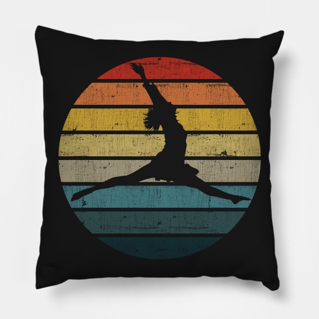 Dancer Silhouette On A Distressed Retro Sunset design Pillow by theodoros20