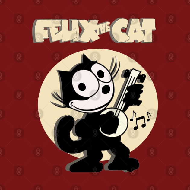 Banjo Playing Musical Felix Old School Retro Cat Cartoon Art by VogueTime