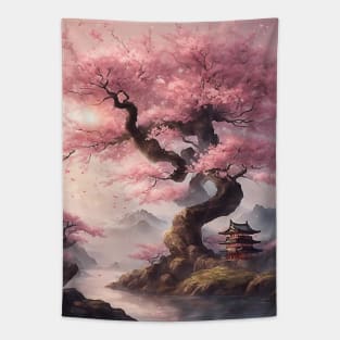 Japan Cherry Blossom Tree Landscape Scenery Tapestry