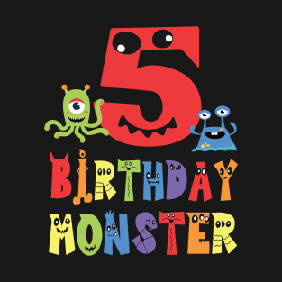 5th Birthday Monster Kid Alien Theme Child B-day Party design T-Shirt