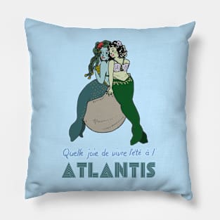 Mermaids in Atlantis vintage travel poster Pillow