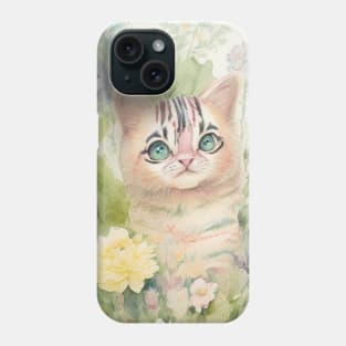 Striped Cat in the Flower Garden Soft Pastel Colors Phone Case