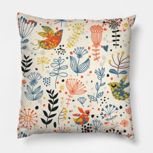 Bird & Flower Pattern Pillow