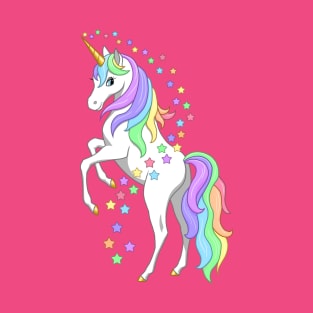 Rearing Rainbow Unicorn and Stars T-Shirt