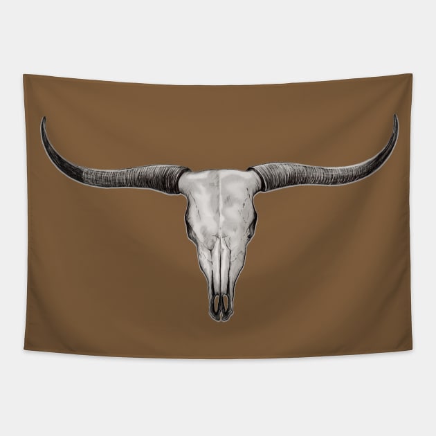Longhorn Bull Steer Skull Ranch Barn Art Tapestry by Dual Rogue