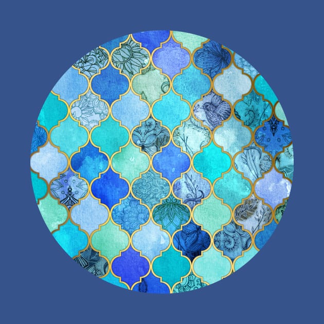 Cobalt Blue, Aqua & Gold Decorative Moroccan Tile Pattern by micklyn