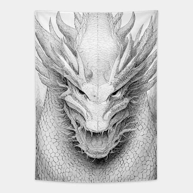 Dragon Legend Wild Nature Illustration Line Epic Illustration Line Art Tapestry by Cubebox