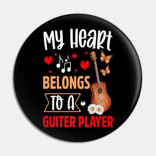 My Heart Belongs To A Guitar Player Gift For Love Couple Pin