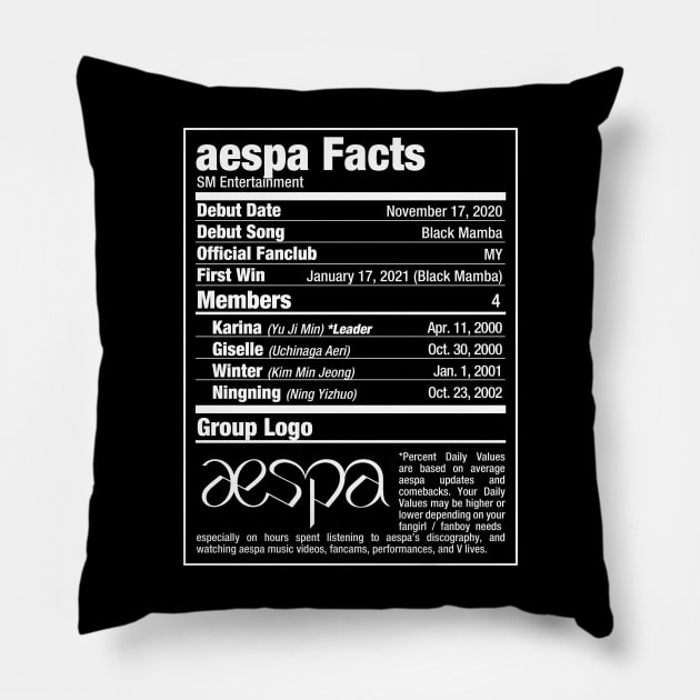 aespa Kpop Nutritional Facts 2 Pillow by skeletonvenus