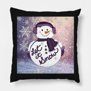 Snowman Christmas Let It Snow Graphic Art Design: Purple Winter Snow Scene Gifts Pillow